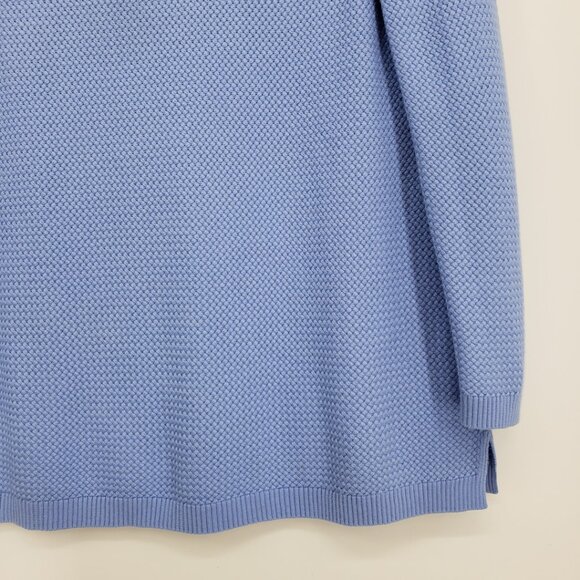 Talbots Basket Weave Knit Tunic Sweater L Bateau Boat Neck Anchor Buttons Blue - Picture 5 of 8